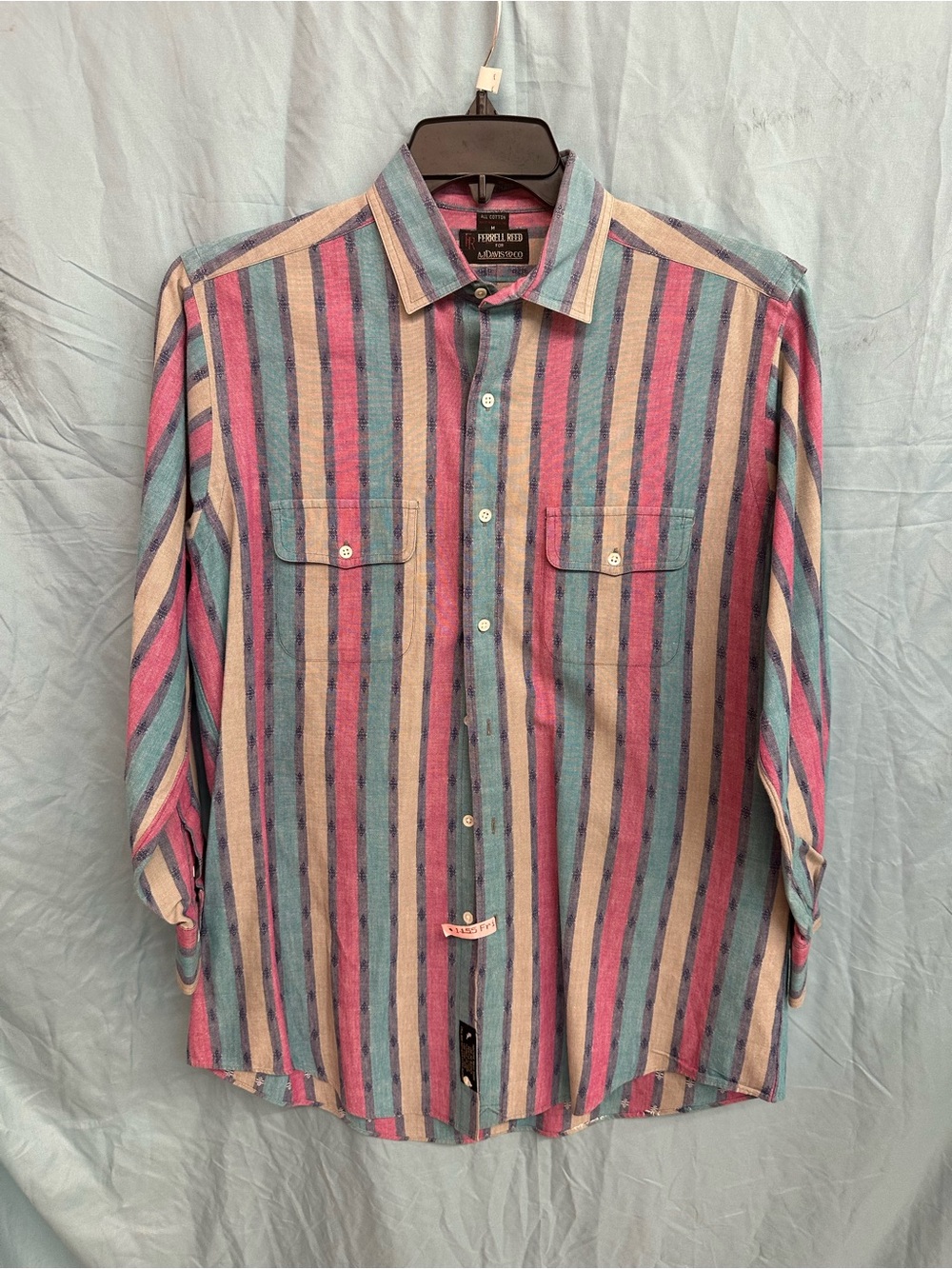 Vintage Ferrell Reed  Multicolor Vertical-Stripe Casual Button-Down Shirt